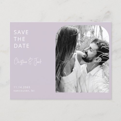 Lavender BW Photo Arch Wedding Save the Date  Postcard