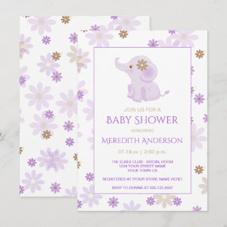 Lavender Baby Elephant Floral Baby Shower | Invitation