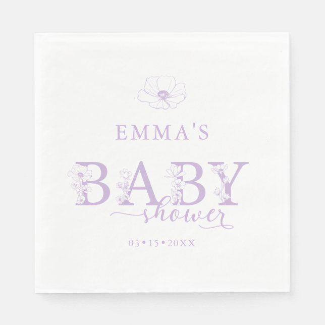 Lavender Baby Shower | Elegant Wildflower Floral Napkins (Front)