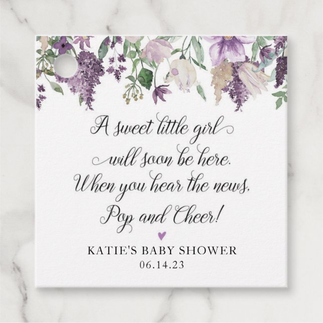 Lavender Baby Shower Favor Tag (Front)