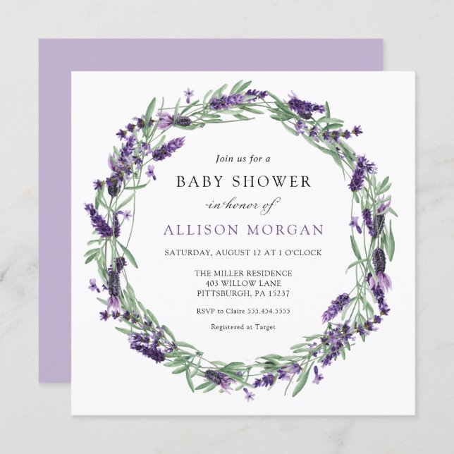 Lavender Baby Shower Invitation (Front/Back)