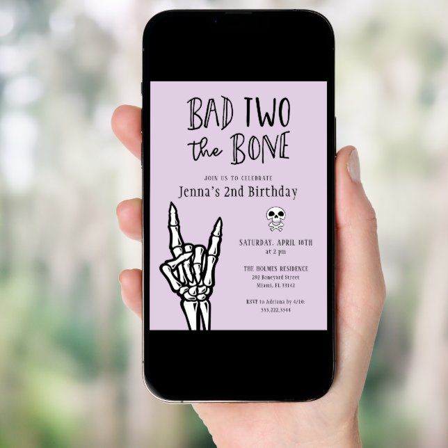 Lavender Bad Two The Bone 2nd Birthday Party Invitation (Front Digital)