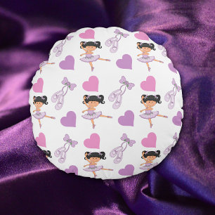 Lavender Ballerina Heart Pattern Round Pillow
