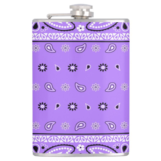 Lavender Bandana Paisley Country Hip Hop Cowboy Flask (Front)