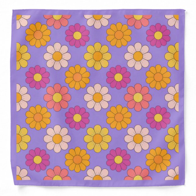 Lavender Bandana Pink Yellow Groovy Flowers (Front)