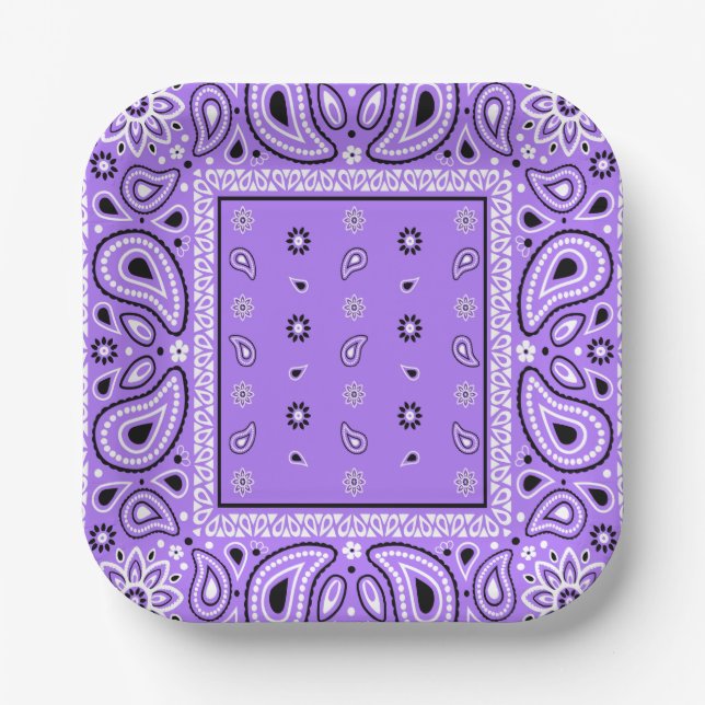 Lavender Bandana Purple Paisley Party Paper Plates (Front)