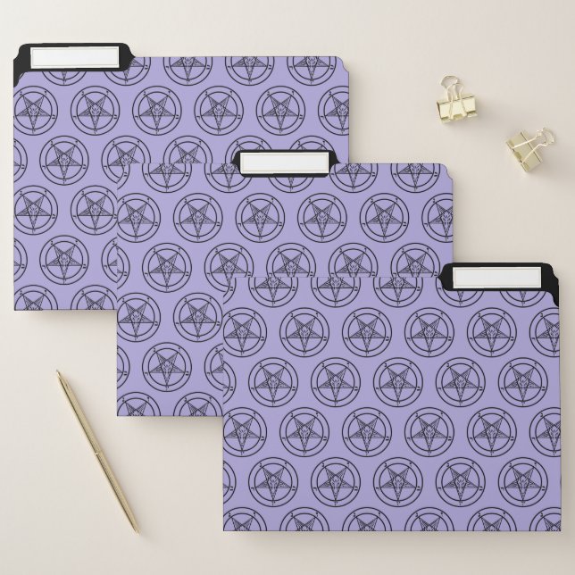 Lavender Baphomet Pentagram Satanic File Folder (Set)