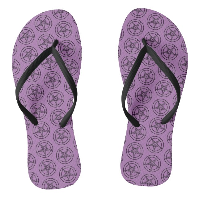 Lavender Baphomet Pentagram Satanic Flip Flops (Footbed)
