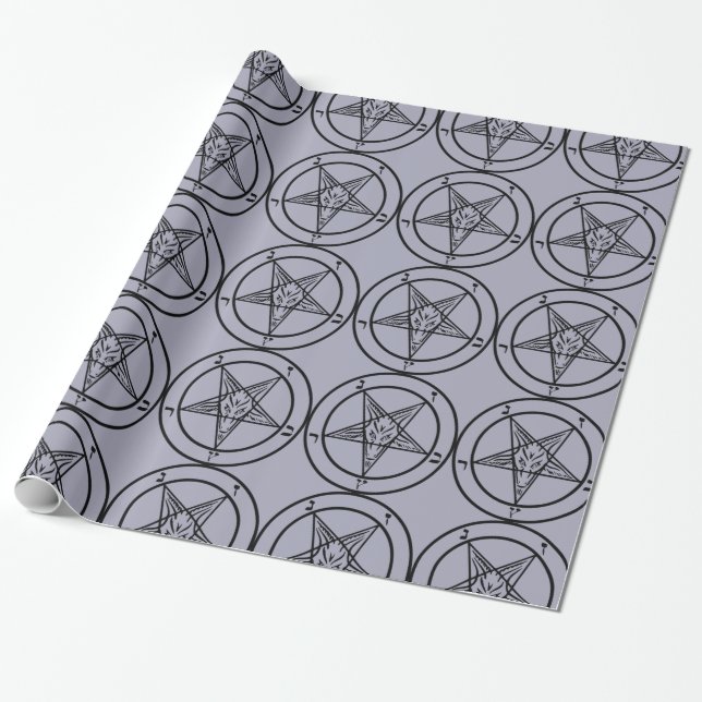 Lavender Baphomet Pentagram Satanic Wrapping Paper (Unrolled)
