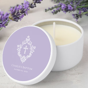 Lavender Baptism Cross Floral Crest Elegant Purple Mini Candle Favors