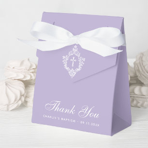 Lavender Baptism White Cross Crest Elegant Purple Favor Boxes