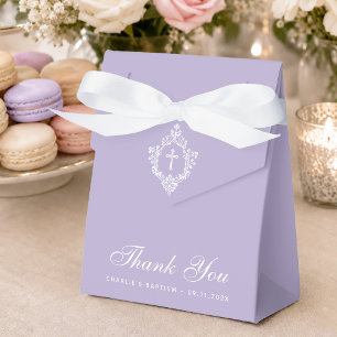 Lavender Baptism White Cross Crest Elegant Purple Favor Boxes