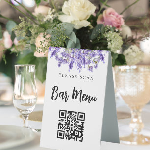 Lavender bar menu QR code typography Table Tent