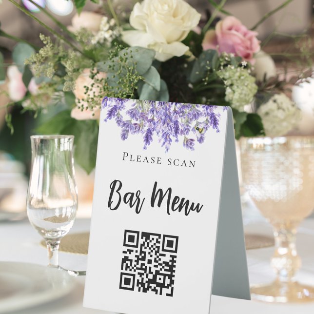 Lavender bar menu QR code typography Table Tent (Creator Uploaded)
