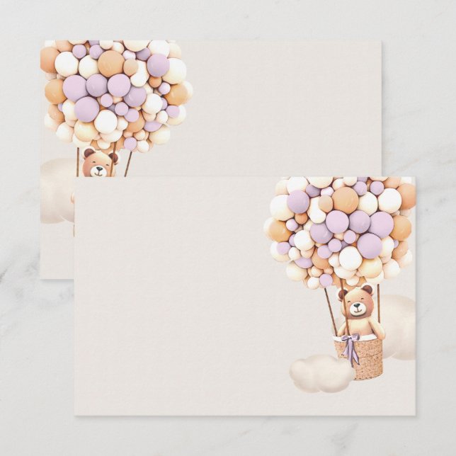 Lavender Bear Balloons Blank Enclosure Card (Front/Back)