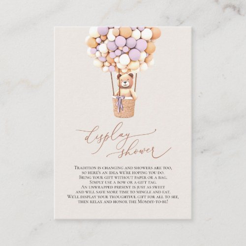 Lavender Bear Balloons Display Shower Enclosure Card