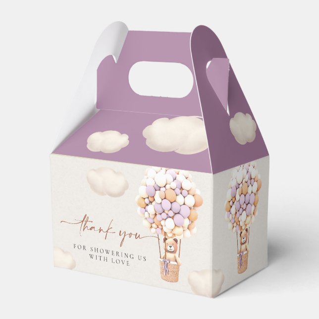 Lavender Bear Balloons Favor Box (Front Side)