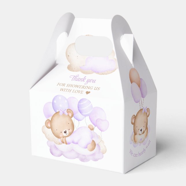 Lavender Bear Girl Baby Shower Favor Box (Back Side)