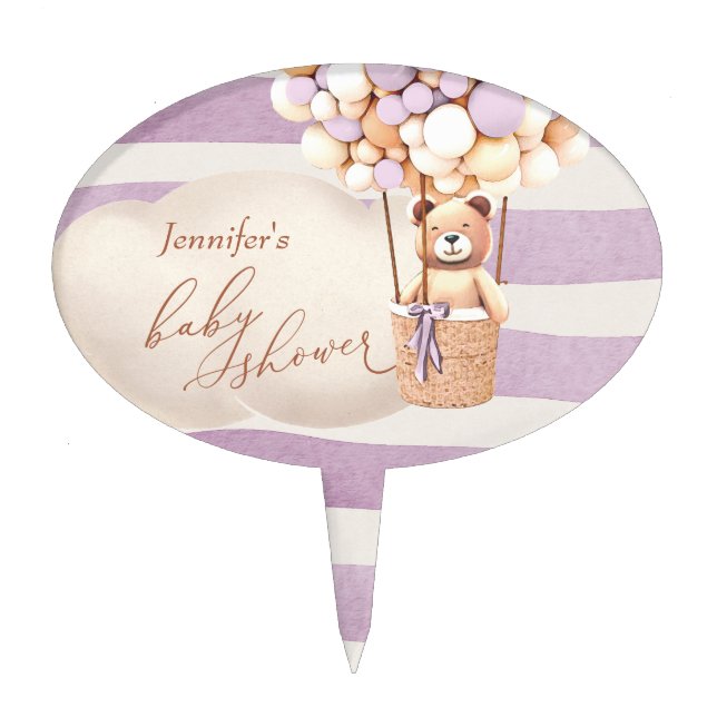 Lavender Bear Hot-Air Balloon Cake Topper (Front)