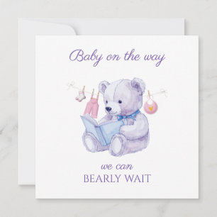 Lavender Bear reading a book Baby Shower