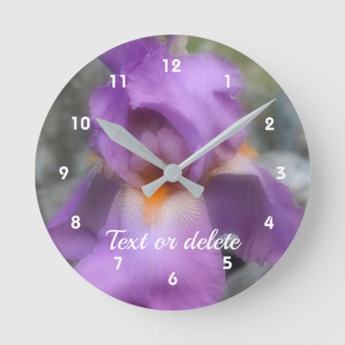 Lavender Bearded Iris Flower Personalized Round Clock