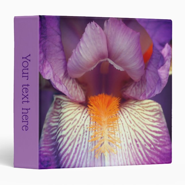 Lavender Bearded Iris Flower Petal Personalized 3 Ring Binder (Front/Spine)