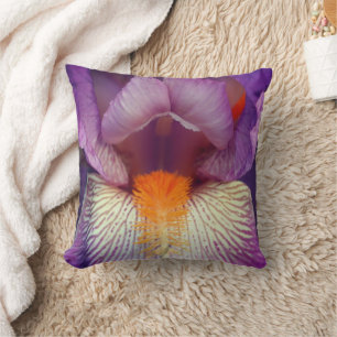 Lavender Bearded Iris Flower Petal Throw Pillow