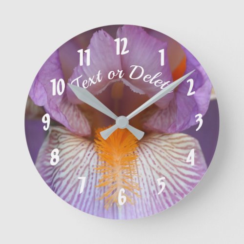 Lavender Bearded Iris Flower Petals Personalized  Round Clock