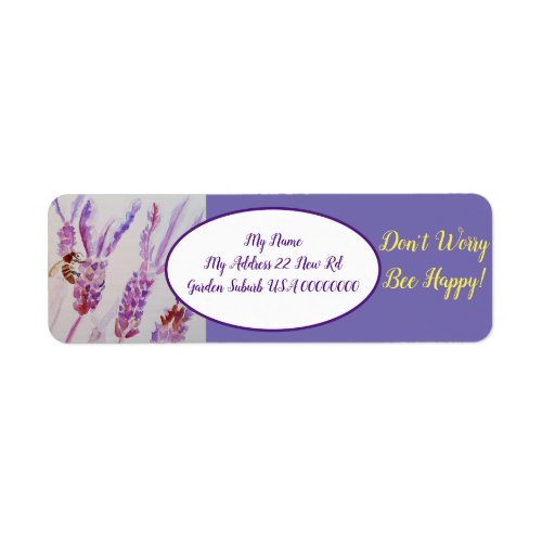 Lavender Bee Flower Art Watercolour  Bee Happy Label