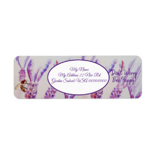 Lavender Bee Flower Art Watercolour  Bee Happy Ret Label