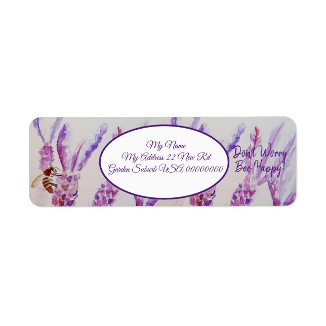 Lavender Bee Flower Art Watercolour  Bee Happy Ret Label (Front)