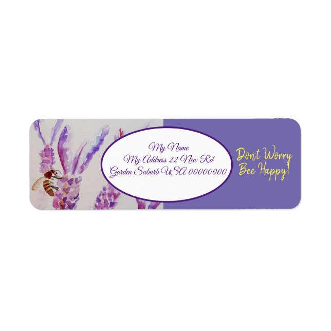 Lavender Bee Flower Art Watercolour  Bee Happy Ret Label (Front)