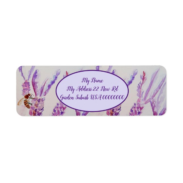 Lavender Bee Flower Art Watercolour  Bee Happy Ret Label (Front)