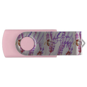Lavender Bee Happy Herb Watercolor Flower Flash Drive