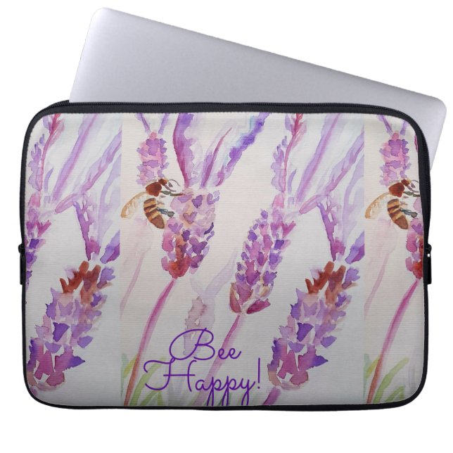 Lavender Bee Happy Herb Watercolor Flower Laptop Sleeve (Front)