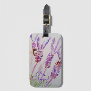 Lavender Bee Happy Herb Watercolor Flower Luggage Tag