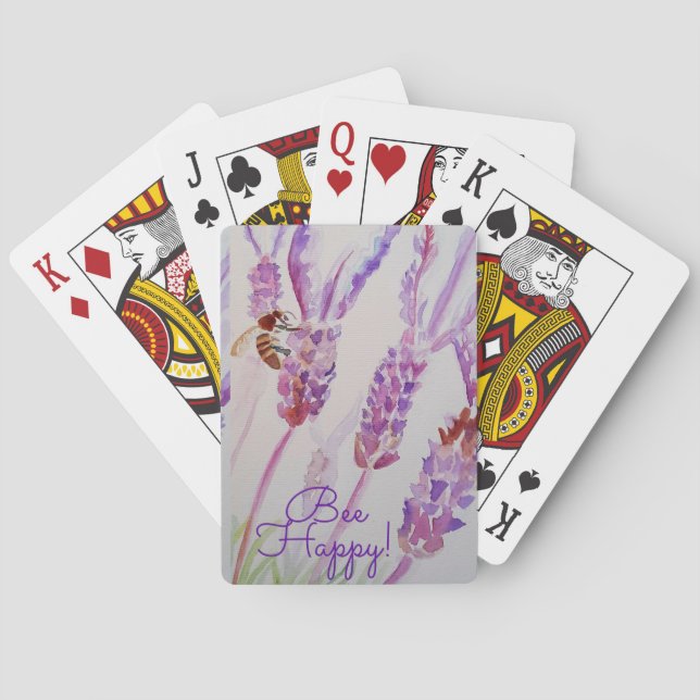 Lavender Bee Happy Herb Watercolor Flower Poker Cards (Back)