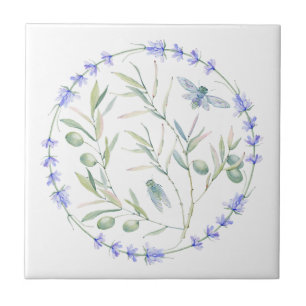 Lavender, Bees, and Olive Branches Clear Image Ceramic Tile