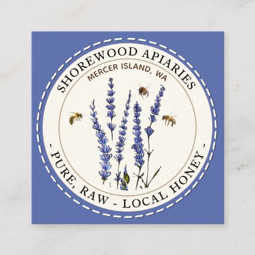 Lavender  Bees Honey Label Square Business Card