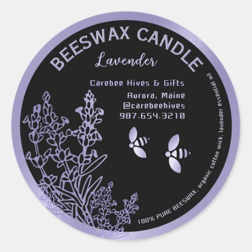 Lavender Beeswax Candle Label with flowers  bees
