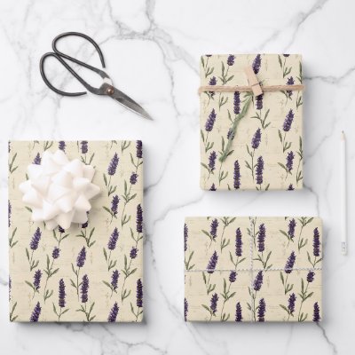 Lavender Beige Floral Botanical Purple Beige  Wrapping Paper Sheets