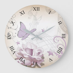 Lavender Beige Gray Vintage Old World Elegant  Large Clock