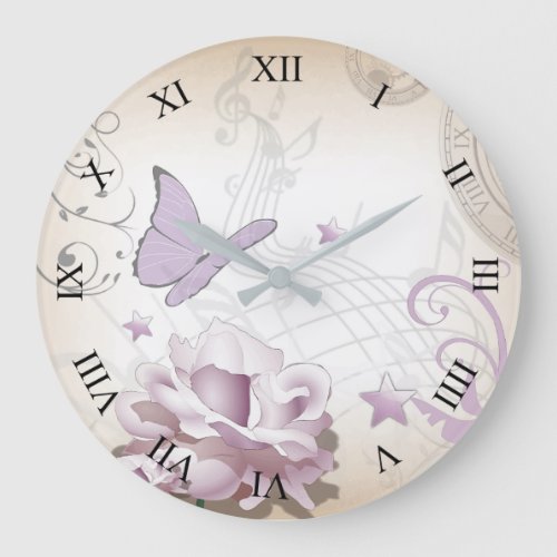 Lavender Beige Gray Vintage Old World Elegant  Large Clock