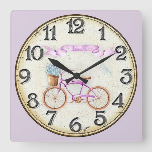 Lavender Bike Square Wall Clock