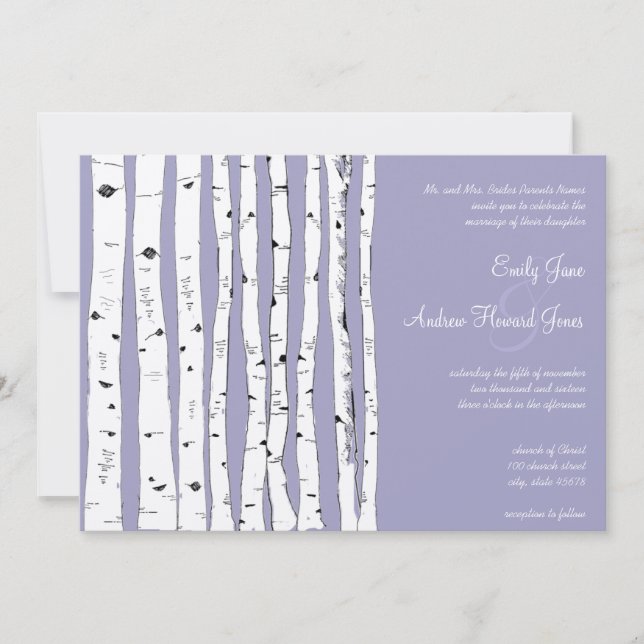 Lavender Birch Tree Wedding Invitations (Front)