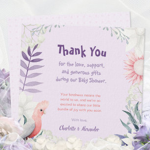 Lavender Bird Gender-Neutral Baby Shower Thank You Card
