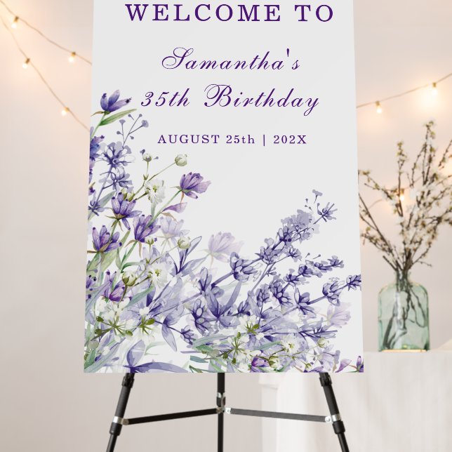 lavender Birthday Party Welcome sign (In Situ (Stand))