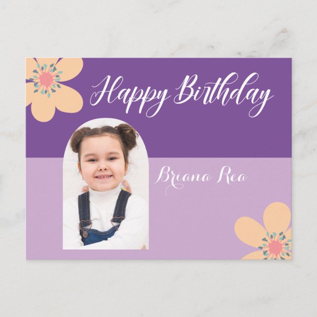 Lavender Birthday Postcard Flowers Photo & Text (Front)