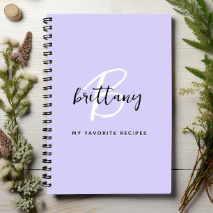 Lavender Black and White Monogram Recipe Book