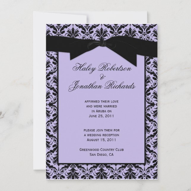 Lavender Black Damask Post Wedding Celebration Invitation (Front)
